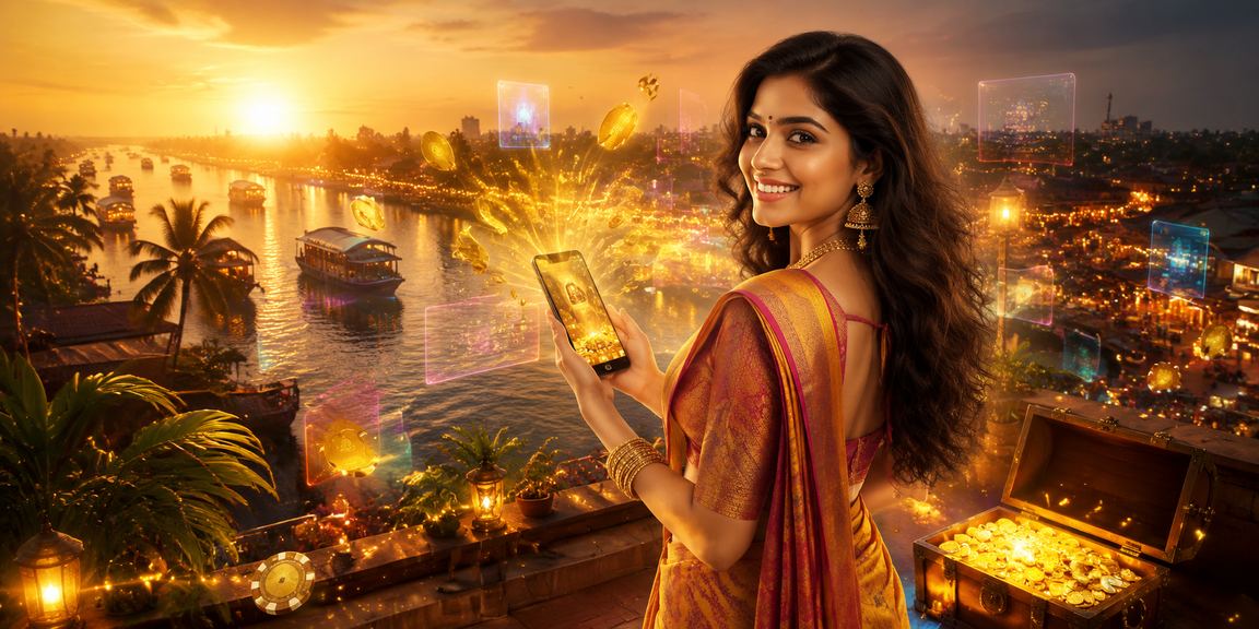 Kerala backwaters with casino app on mobile at night market